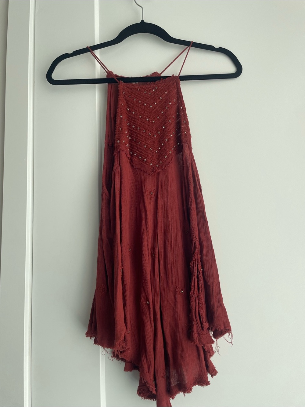 Free People Rust Red Beaded Spaghetti-Strap Tank